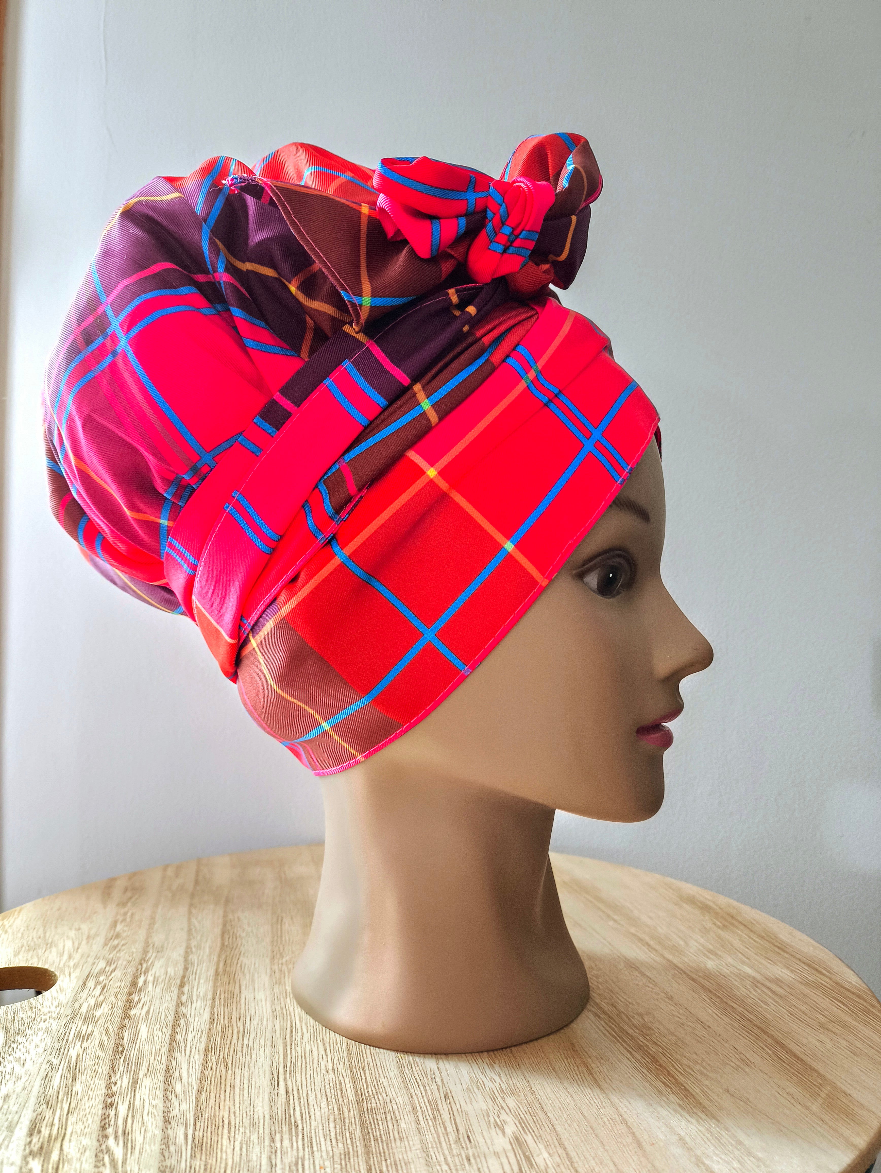 Bonnet madras en satin (AVEC BANDE)