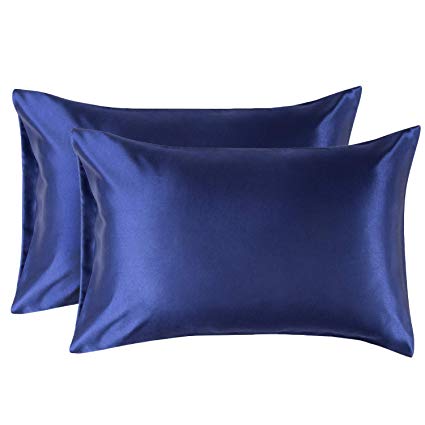 Taie d'oreiller satin bleu nuit